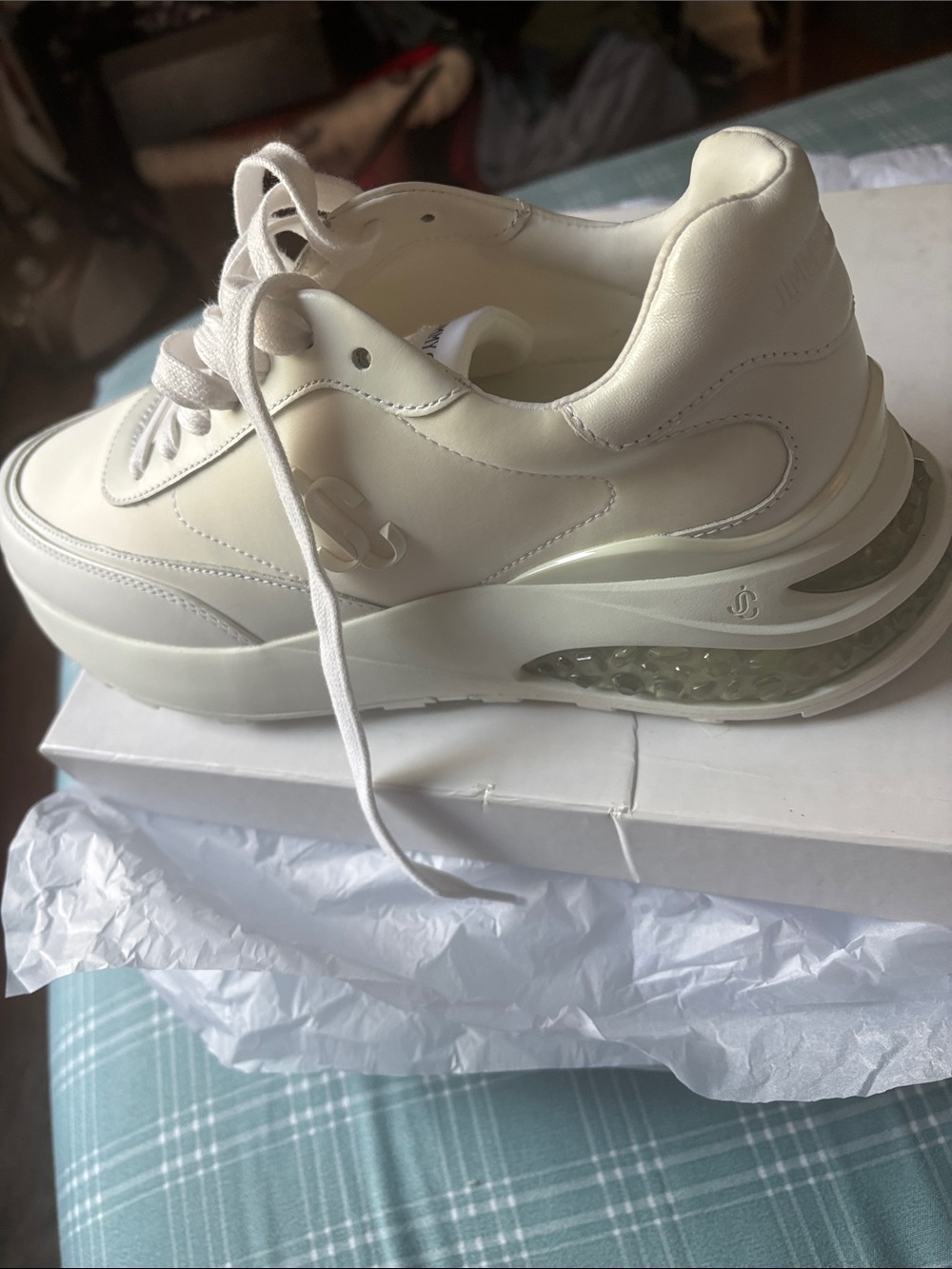 Jimmy Choo Cream Leather Platform Sneaker with Air Bubble Sole - Picture 6 of 12